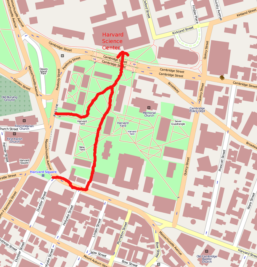 Harvard Square map, courtesy of openstreetmap.org. CC-BY-SA