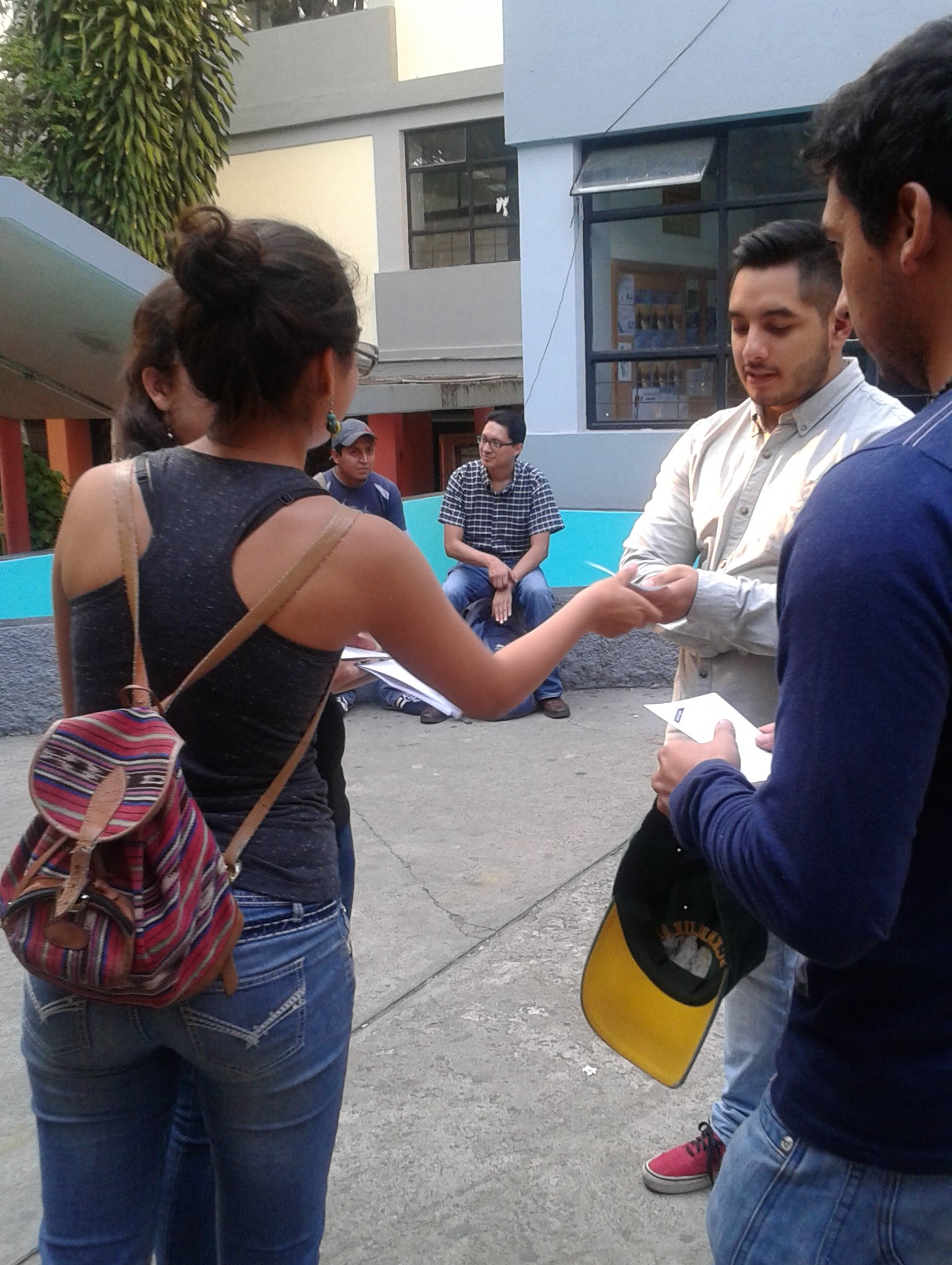 Anti-DRM activists hand out flyers in Guatemala City