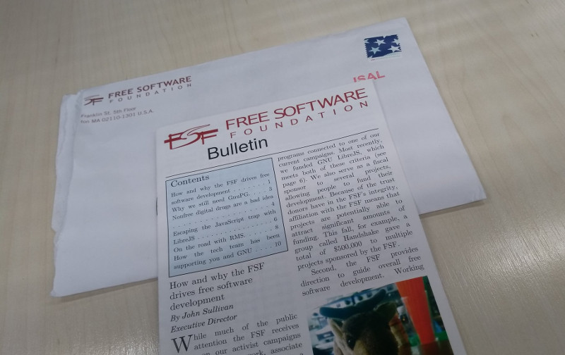 An FSF Bulletin and envelope