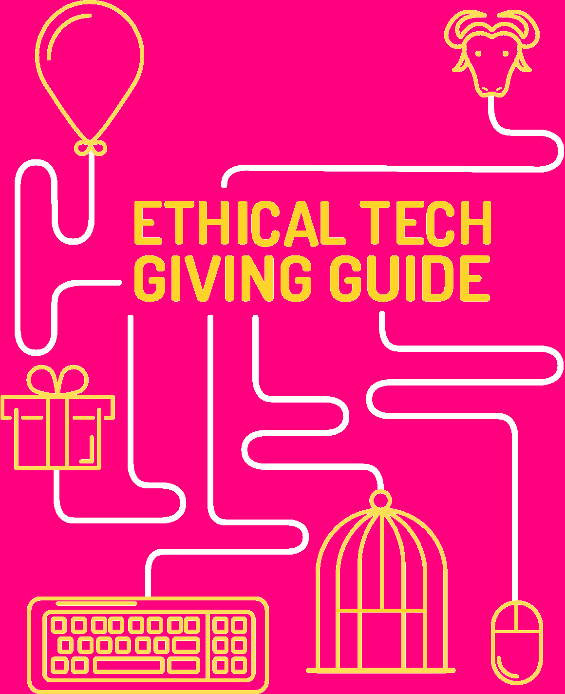 Image of the giving guide with yellow text in a pink background