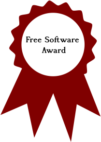 Red award ribbon with text in the middle reading Free Software Award.