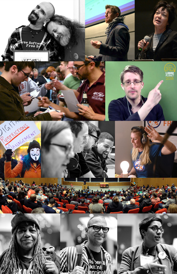 A collage of photos that Ruben has taken over nine years of LibrePlanet conferences.