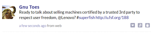 Microblog about Lenovo's Superfish vulnerability/