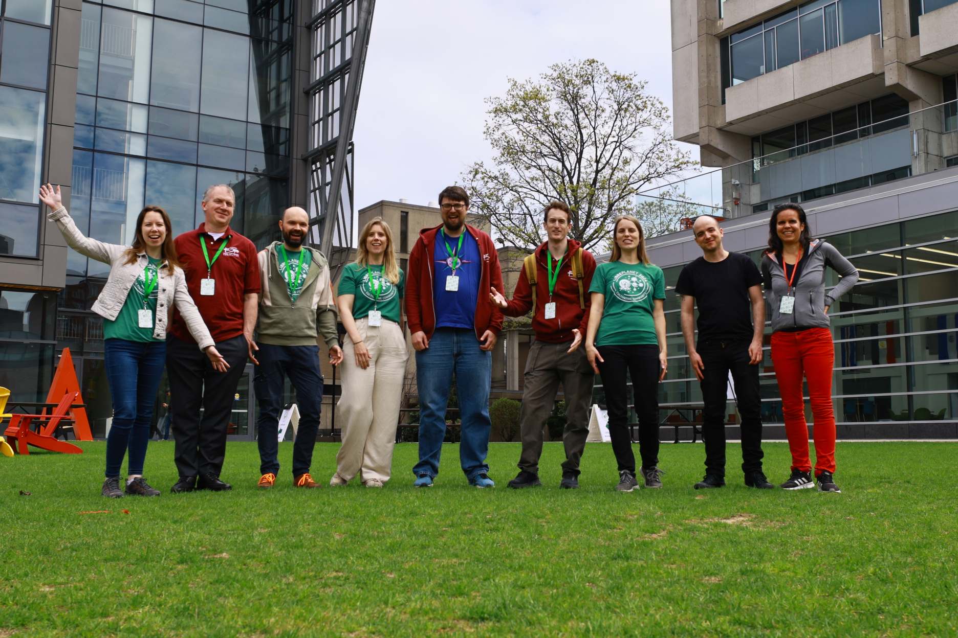 Free Software Foundation staff at LibrePlanet 2024. From left to right: Anouk Rozestraten, Craig Topham, Krzysztof Siewicz, Zoë Kooyman, Michael McMahon, Ian Kelling, Ian Kelling, Greg Farough, and Jeanne Rasata