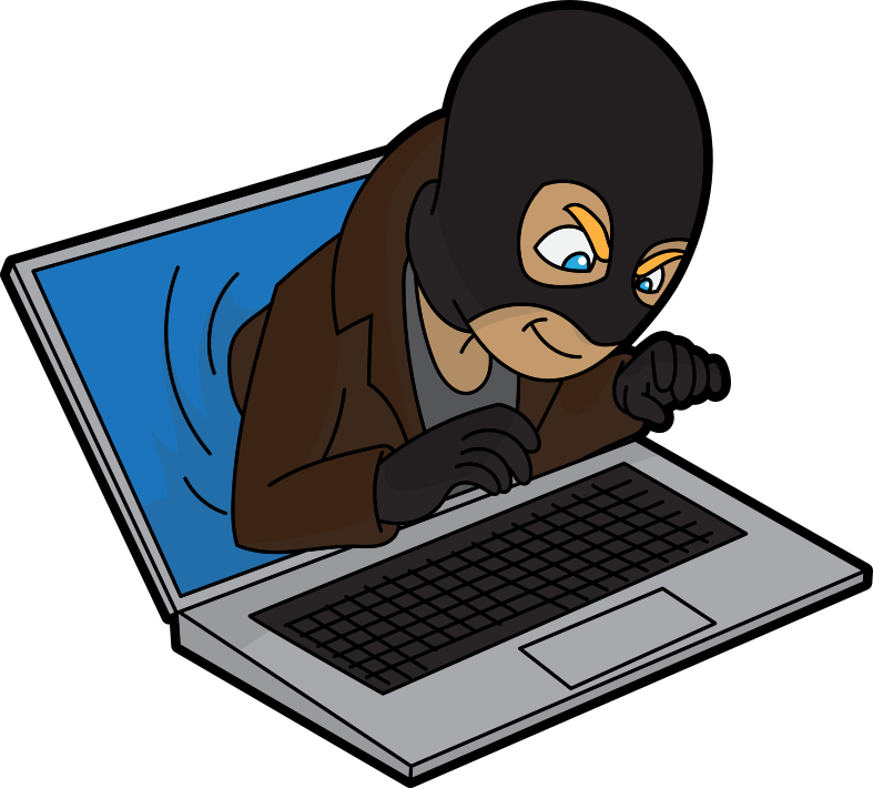A burglar coming out of a laptop screen